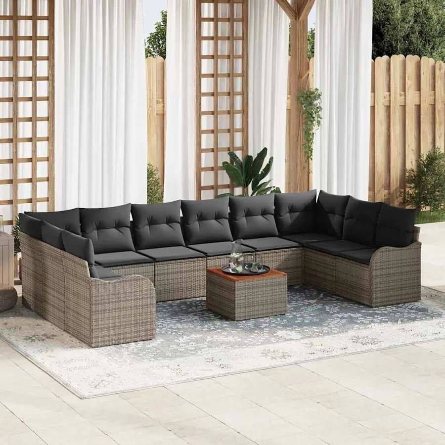 Ensemble de canapé de jardin 11 pcs Gris polyrotin