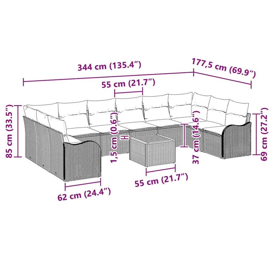 Ensemble de canapé de jardin 11 pcs Gris polyrotin - 13