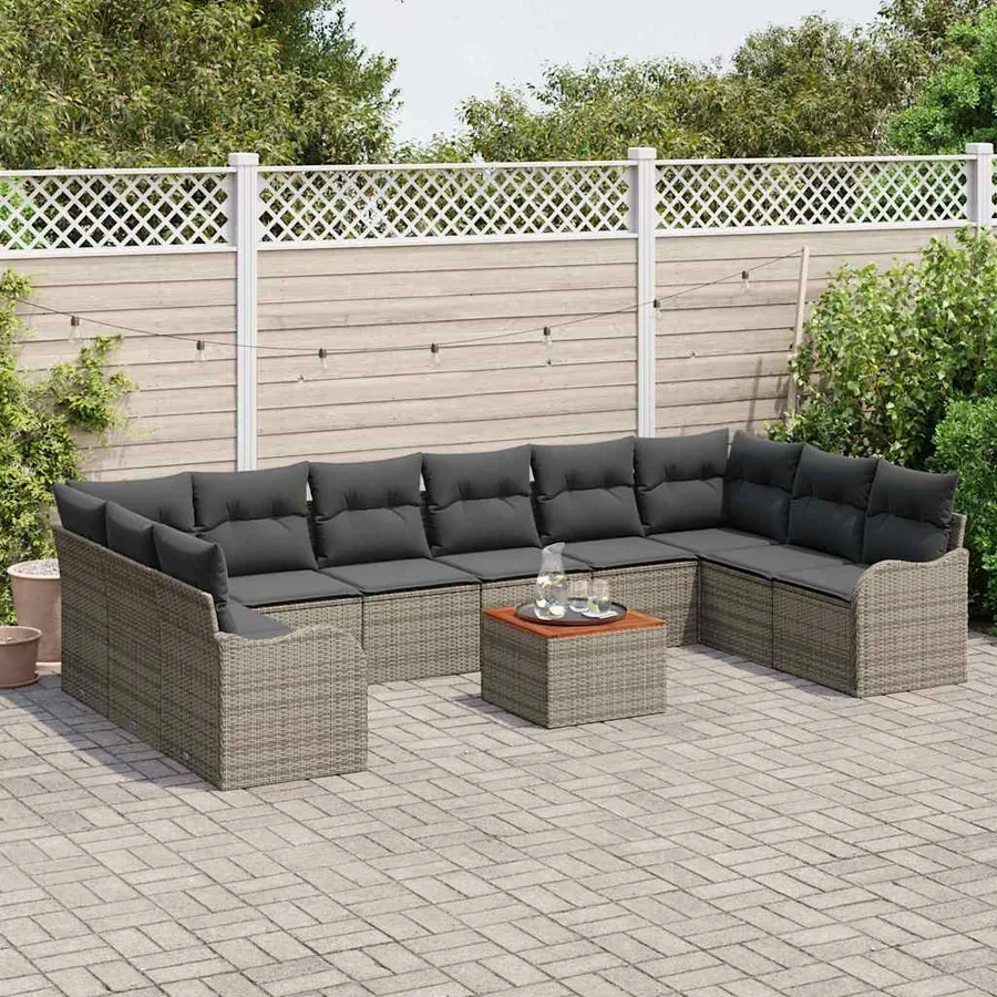 Ensemble de canapé de jardin 11 pcs Gris polyrotin - 3