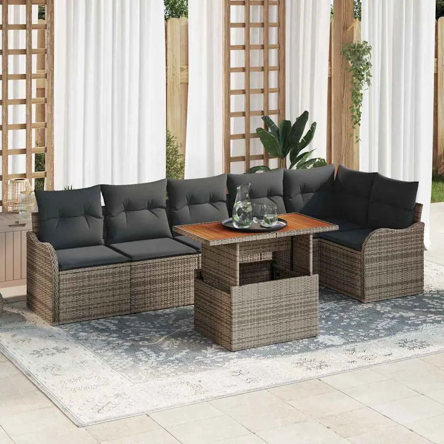 Ensemble de canapé de jardin 7 pcs Gris Poly rotin