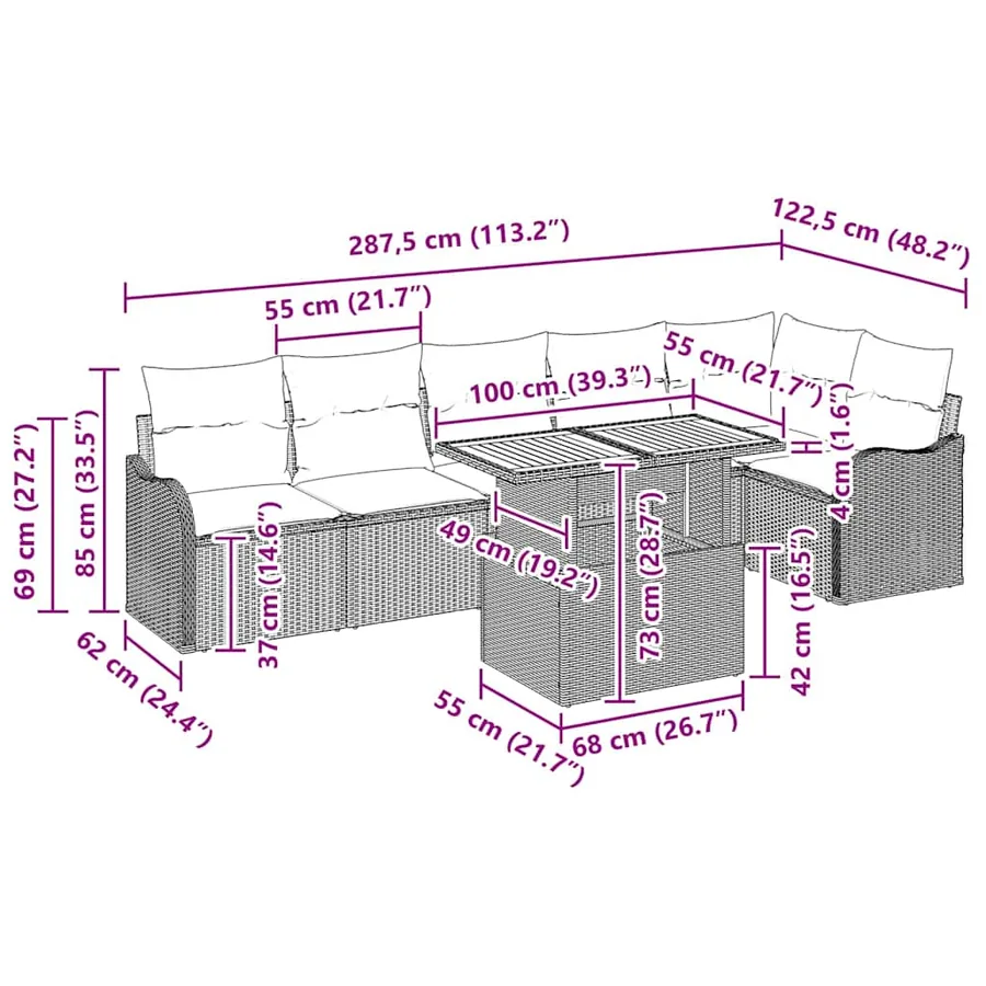 Ensemble de canapé de jardin 7 pcs Gris Poly rotin - 9