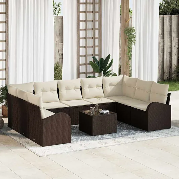 Ensemble de Canapés avec coussin 10 pcs Marron Poly Rattan
