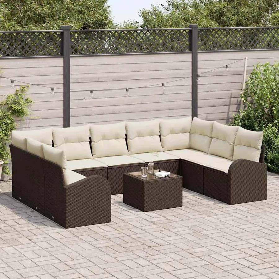 Ensemble de Canapés avec coussin 10 pcs Marron Poly Rattan - 3