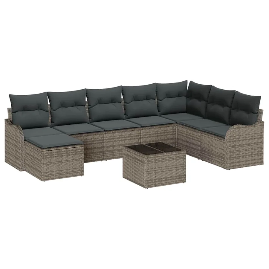 Ensemble de canapé de jardin avec stockage 9 pcs Gris polyrotin - 2