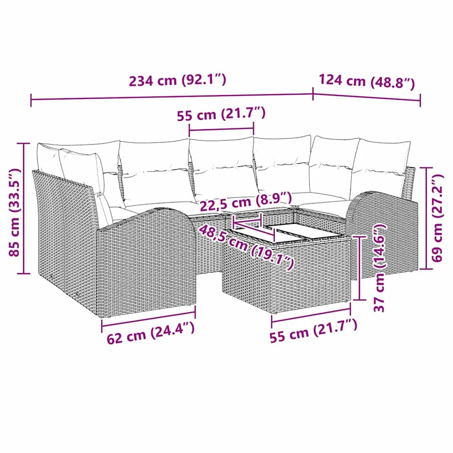 Ensemble de canapé de jardin Marron 55 x 55 x 37 cm polyrotin - 9