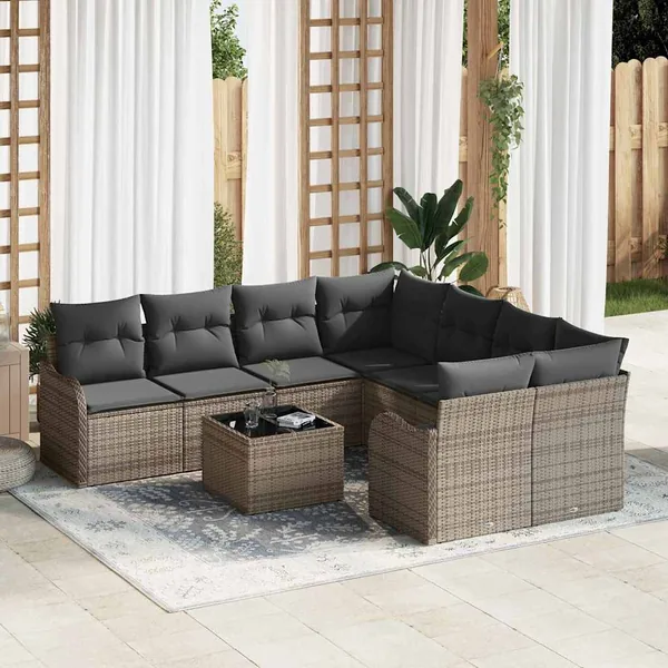 Ensemble de canapé de jardin avec coussin 9 pcs Gris