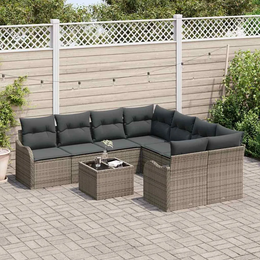 Ensemble de canapé de jardin avec coussin 9 pcs Gris - 3