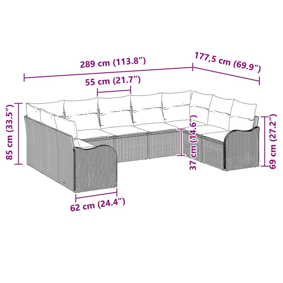 Ensemble de canapé de jardin avec stockage 9 pcs Gris polyrotin - 12