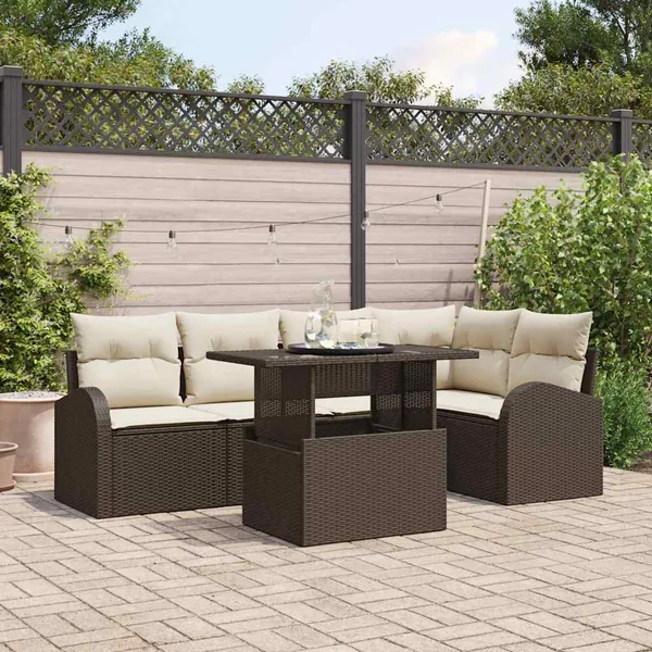 Ensemble de canapé de jardin 6 pcs Marron et Crème polyrotin