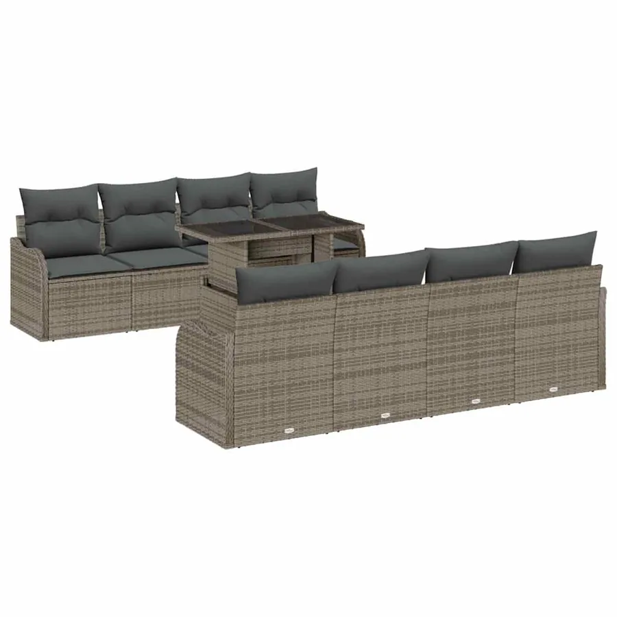 Ensemble de canapé de jardin 9 pcs Gris Poly Rattan - 2