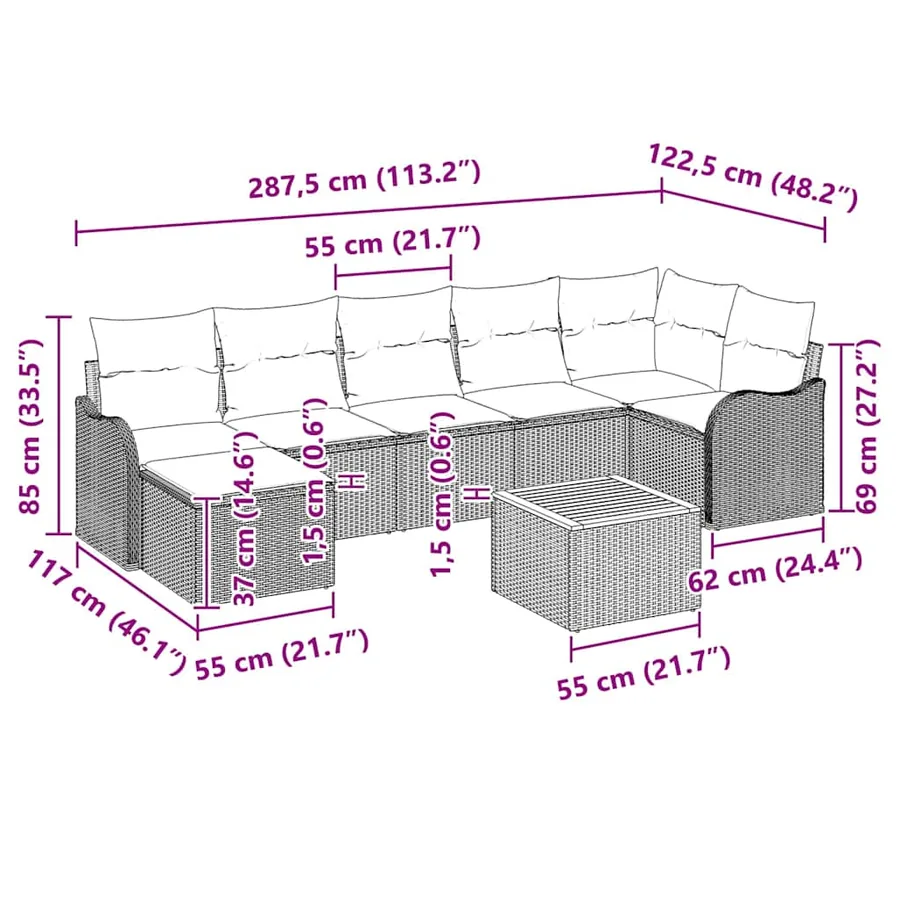 Ensemble de canapé de jardin avec stockage 8 pcs Gris polyrotin - 15