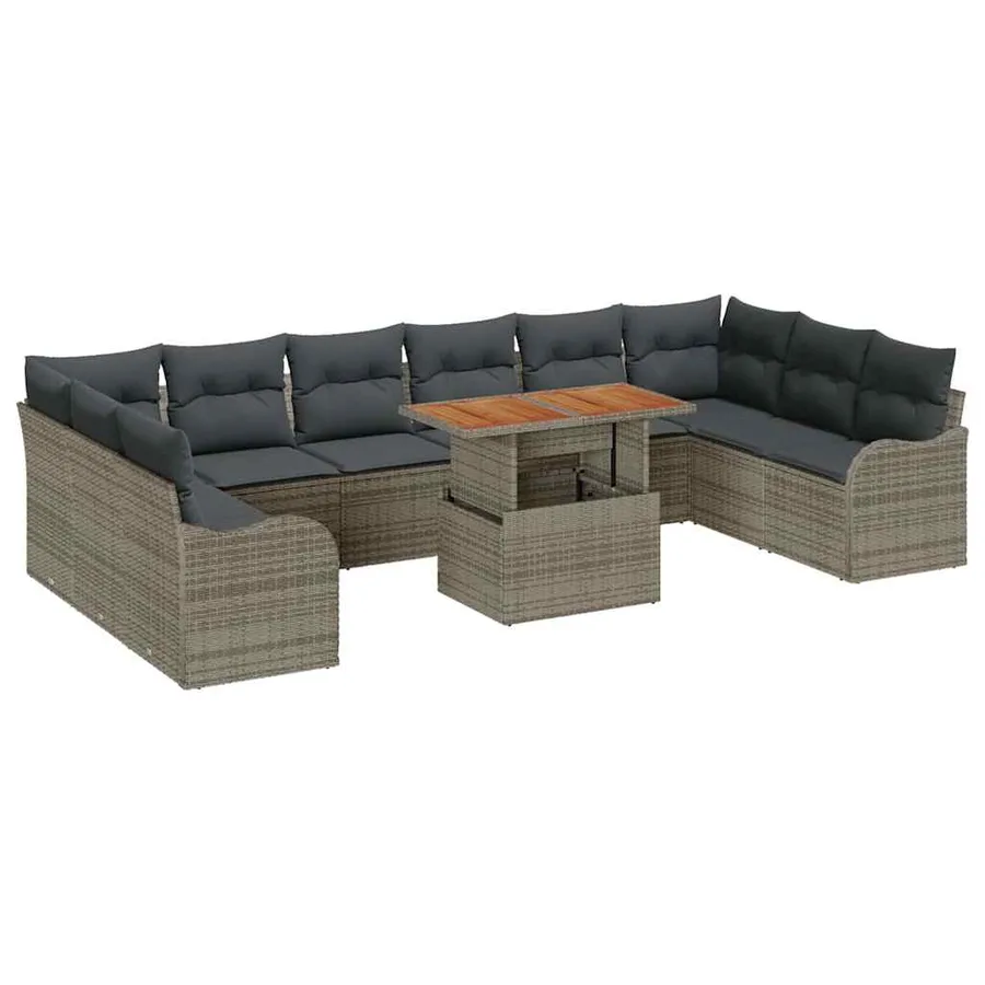 Ensemble de canapé de jardin 11 pcs Gris Poly rotin - 2