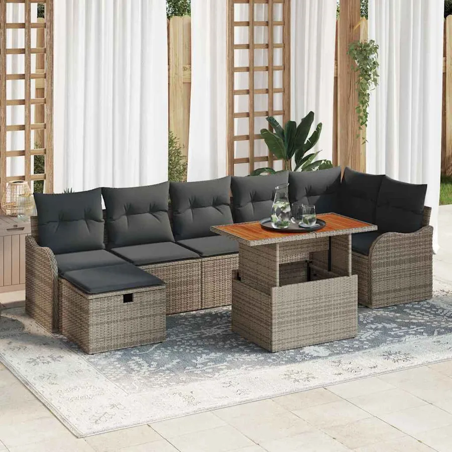 Ensemble de canapé de jardin 8 pcs Gris Poly rotin