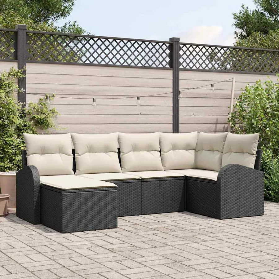 Ensemble de Canapés avec coussin 6 pcs Noir et Blanc polyrotin