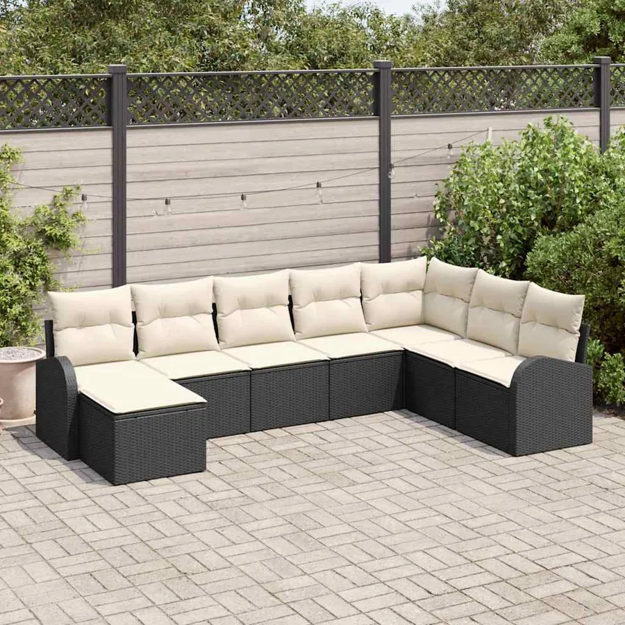 Ensemble de Canapés avec coussin 8 pcs Noir et Blanc polyrotin