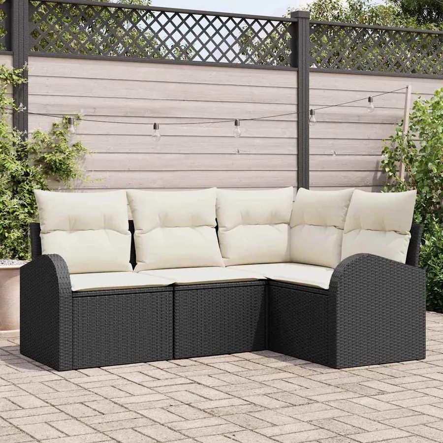 Ensemble de canapé de jardin 4 pcs Noir et Blanc polyrotin