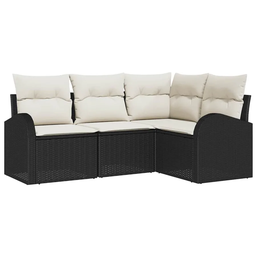 Ensemble de canapé de jardin 4 pcs Noir et Blanc polyrotin - 2