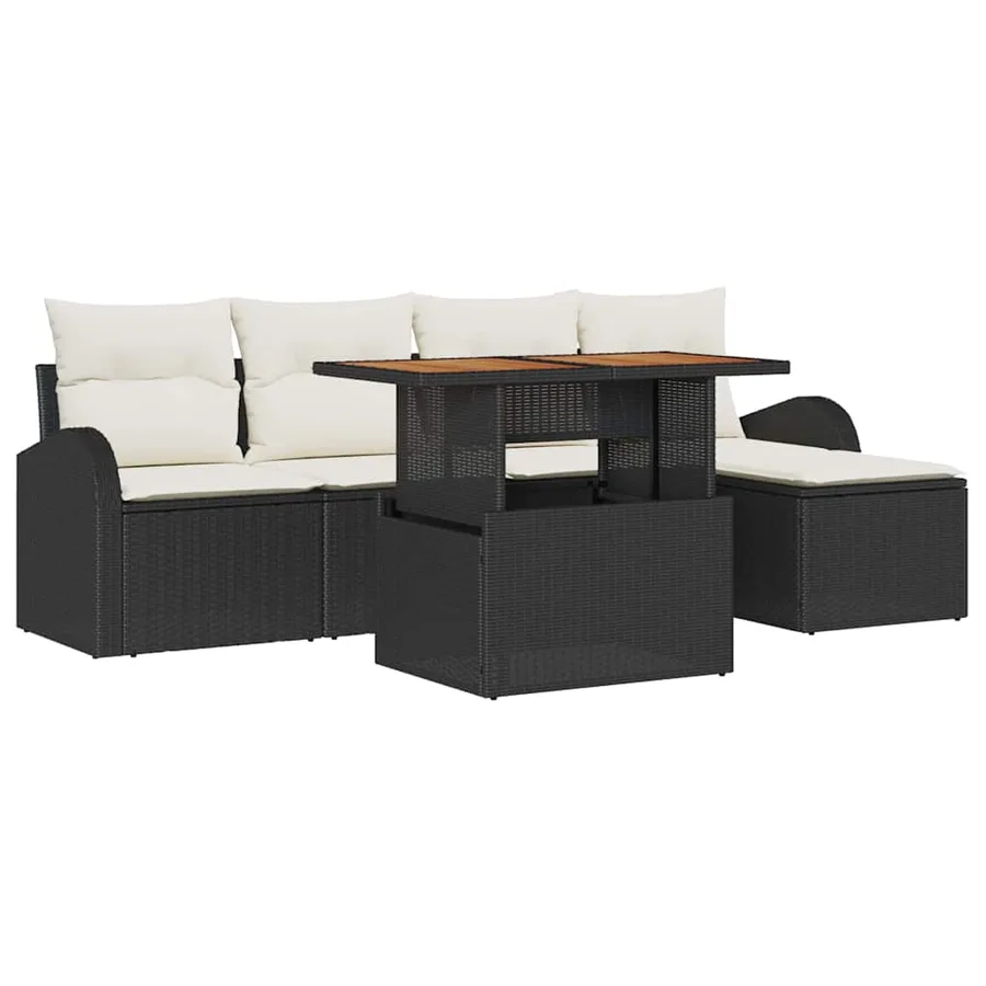 Ensemble de canapé de jardin 6 pcs Noir Poly rotin - 2