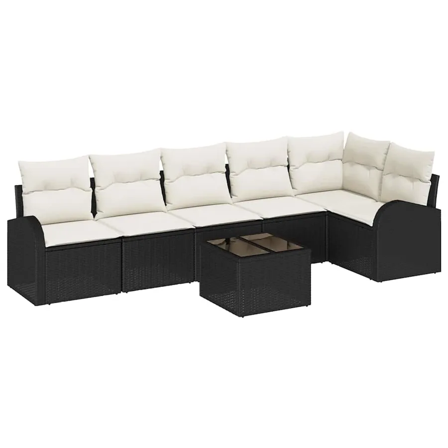 Ensemble de canapé de jardin 7 pcs Noir et Blanc polyrotin - 2