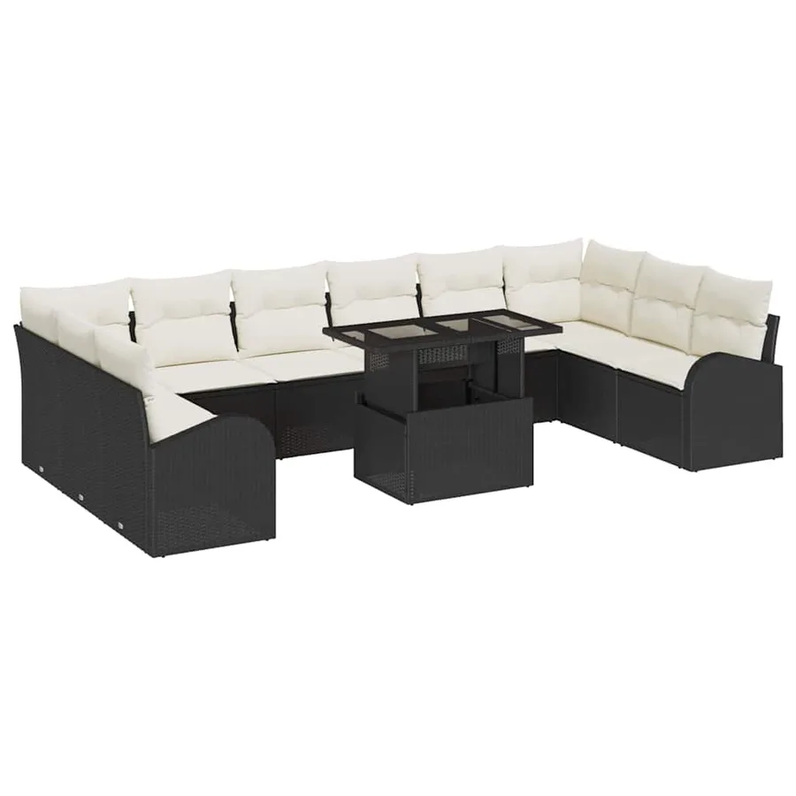 Ensemble de canapé de jardin 11 pcs Noir Poly rotin - 2
