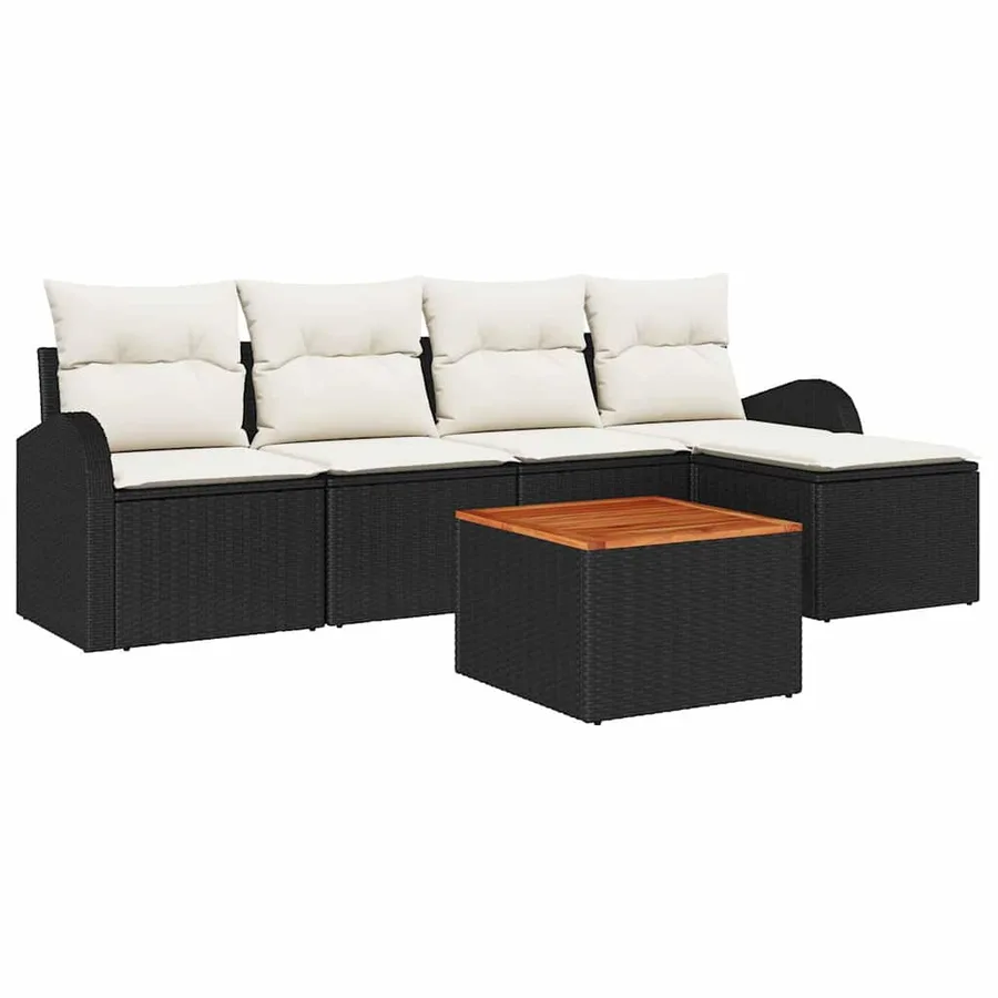 Ensemble de canapé de jardin 6 pcs Noir et Crème polyrotin - 2