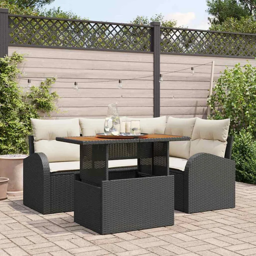 Ensemble de canapé de jardin 5 pcs Noir Poly rotin