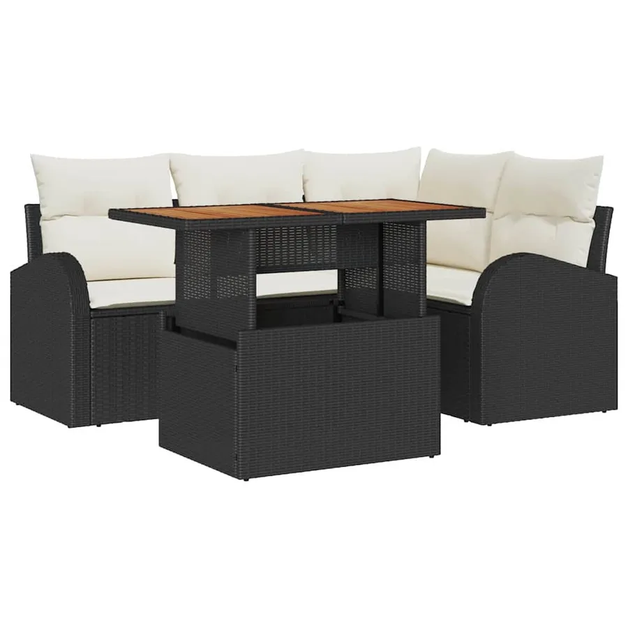Ensemble de canapé de jardin 5 pcs Noir Poly rotin - 2