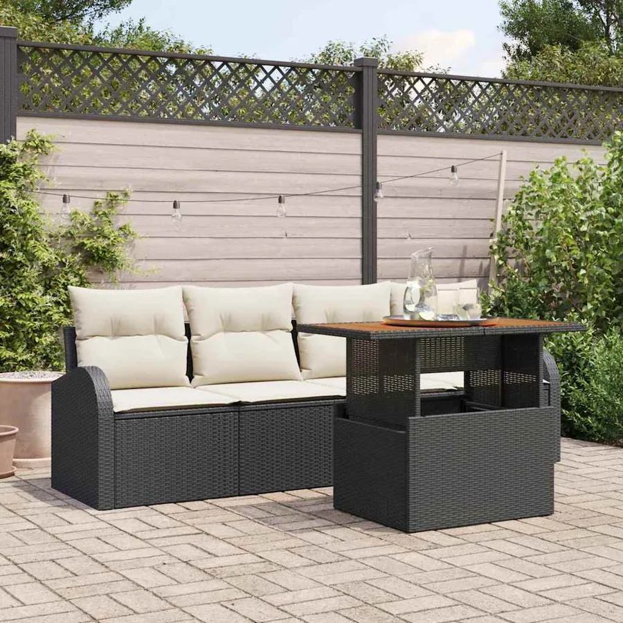 Ensemble de canapé de jardin 5 pcs Noir Poly rotin