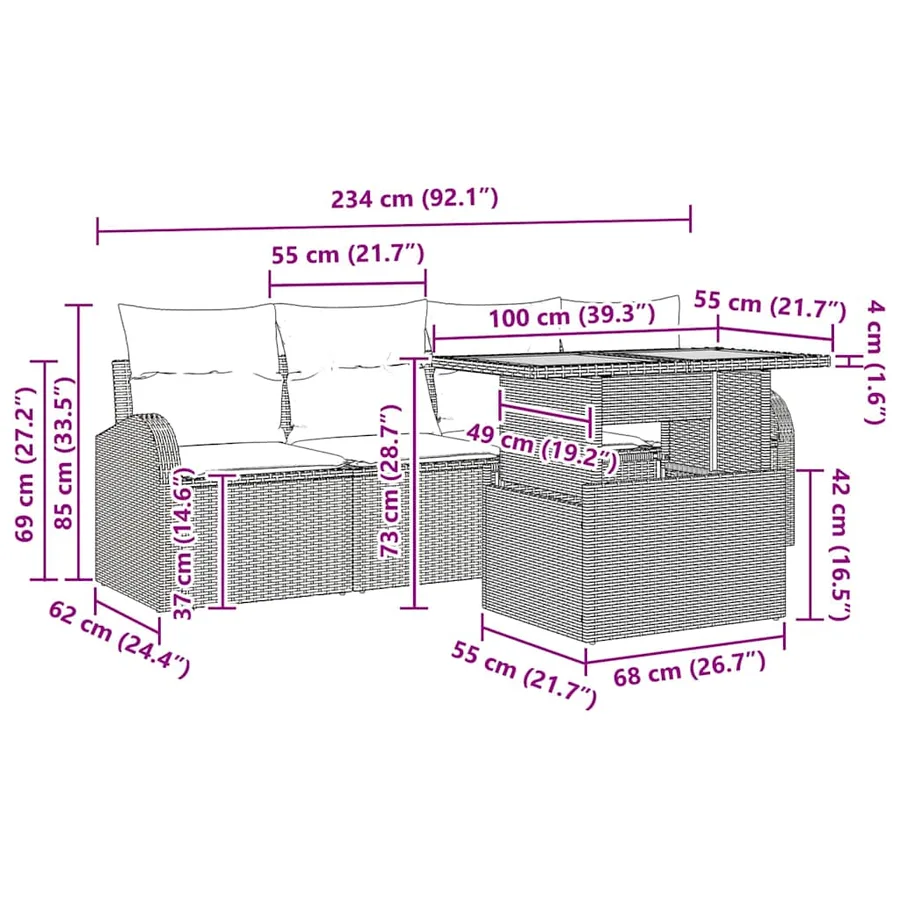 Ensemble de canapé de jardin 5 pcs Noir Poly rotin - 13