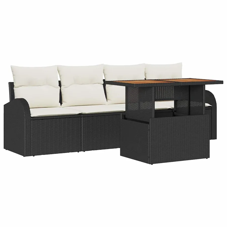 Ensemble de canapé de jardin 5 pcs Noir Poly rotin - 2