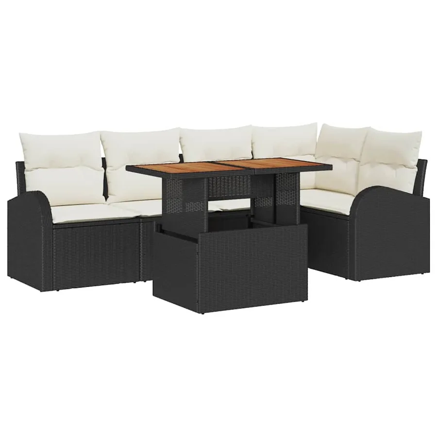 Ensemble de canapé de jardin 6 pcs Noir Poly rotin - 2