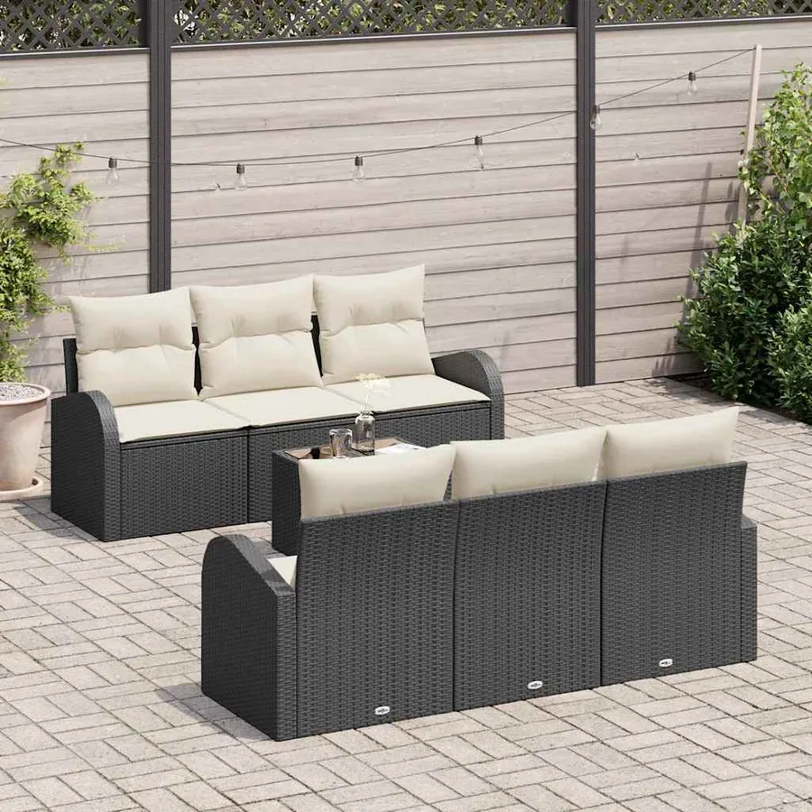 Ensemble de canapé de jardin 7 pcs Noir et Crème polyrotin