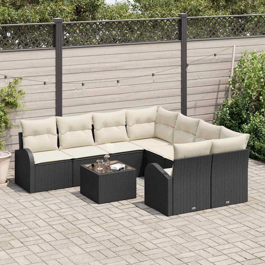 Ensemble de Canapés avec coussin 9 pcs Noir et Crème polyrotin - 3