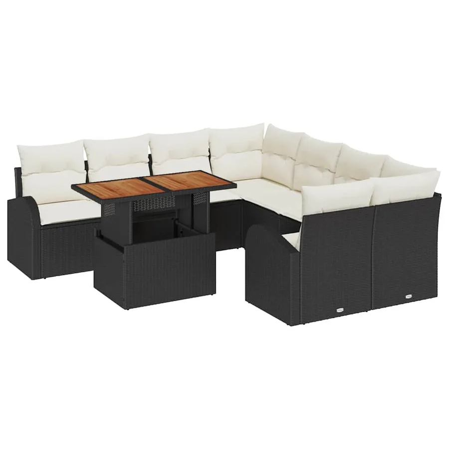 Ensemble de canapé de jardin 9 pcs Noir Poly rotin - 2
