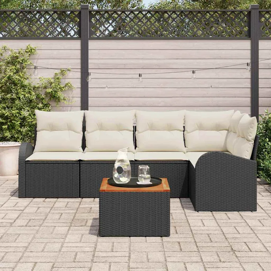 Ensemble de canapé de jardin 6 pcs Noir et Crème polyrotin - 3