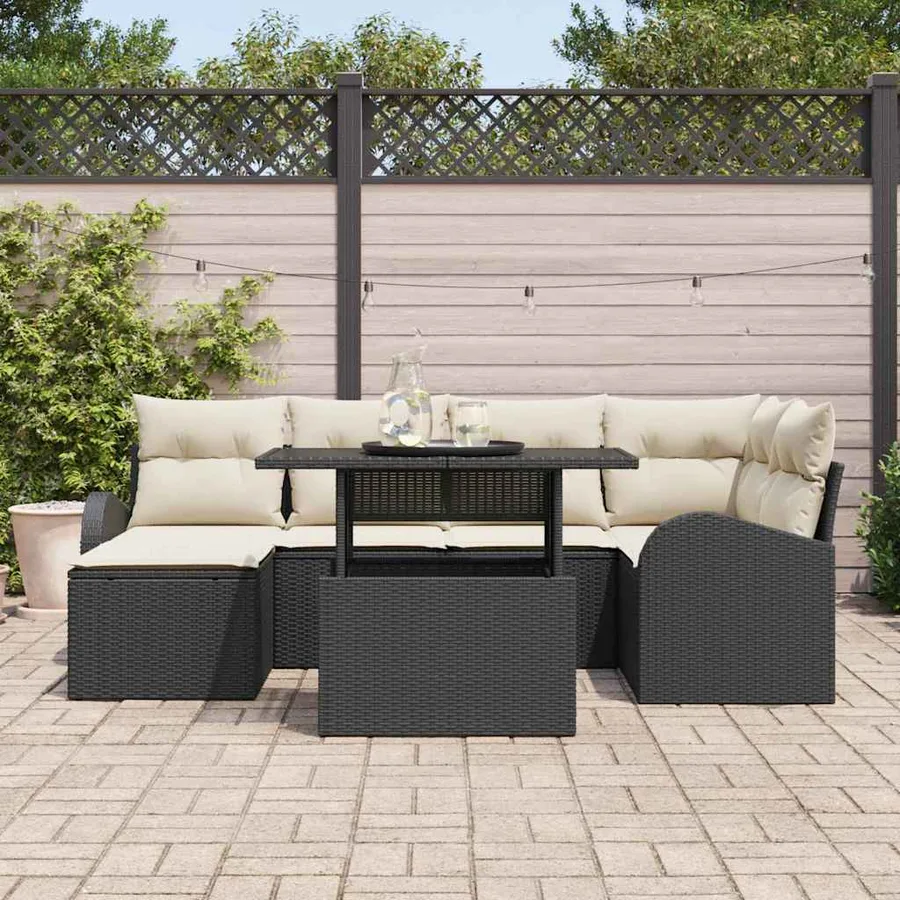 Ensemble de canapé de jardin 7 pcs Noir Poly rotin - 3