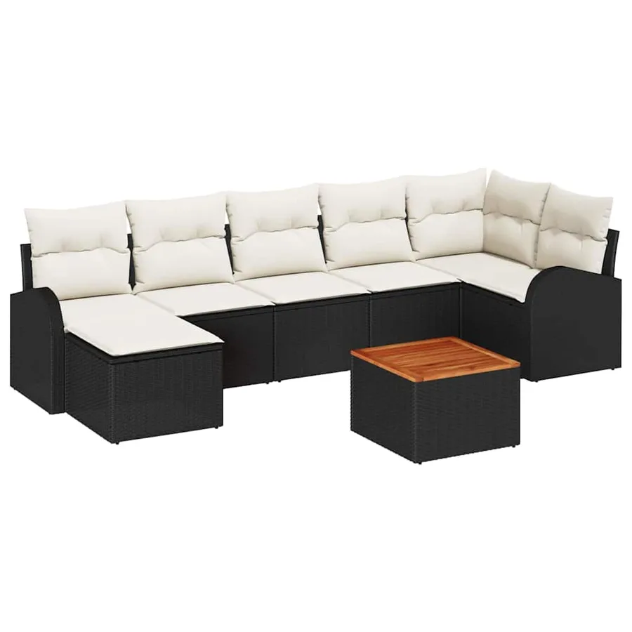 Ensemble de canapé de jardin 8 pcs Noir et Crème polyrotin - 2