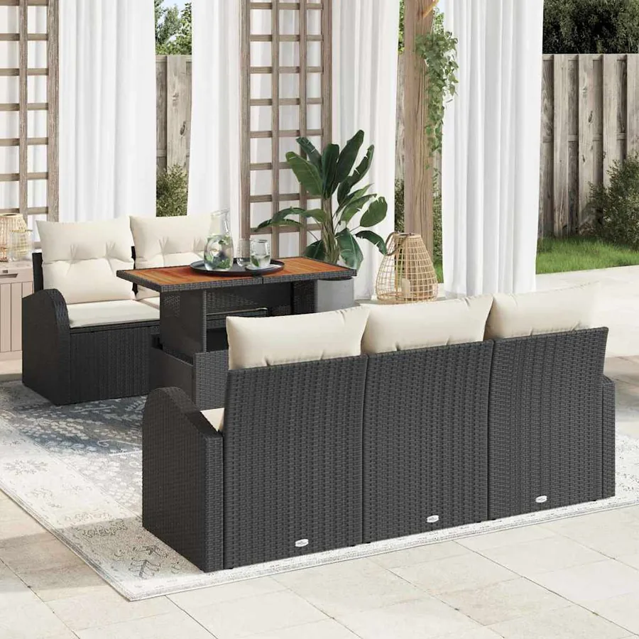 Ensemble de canapé de jardin 6 pcs Noir Poly rotin