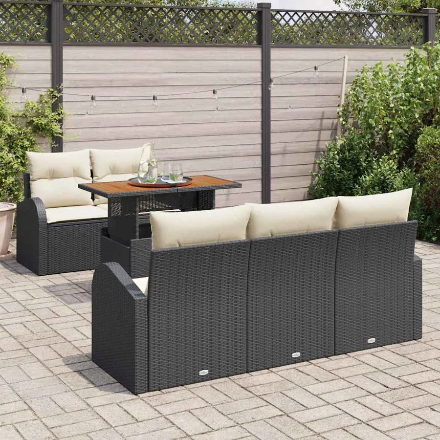 Ensemble de canapé de jardin 6 pcs Noir Poly rotin - 3