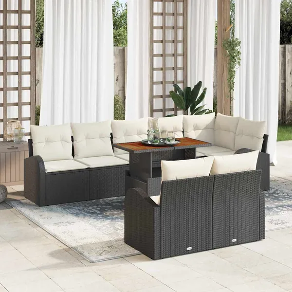 Ensemble de canapé de jardin 9 pcs Noir Poly rotin