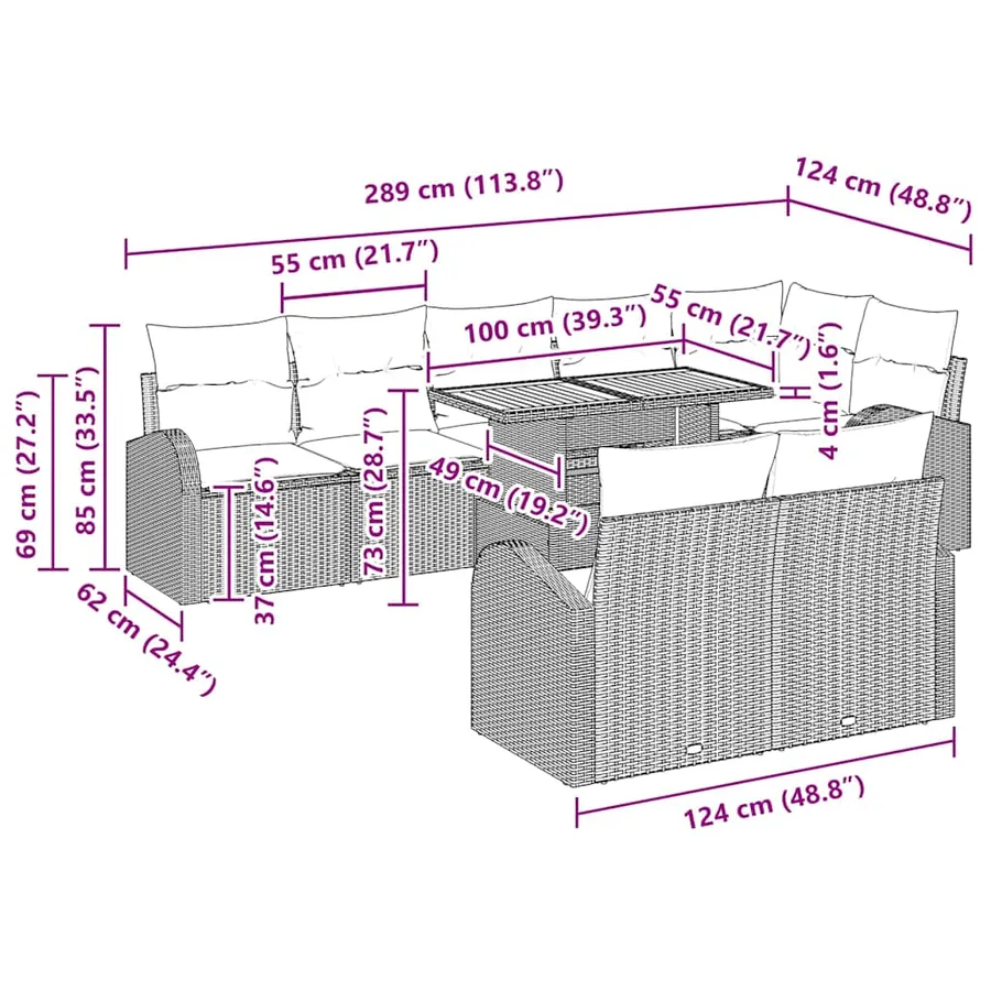 Ensemble de canapé de jardin 9 pcs Noir Poly rotin - 15