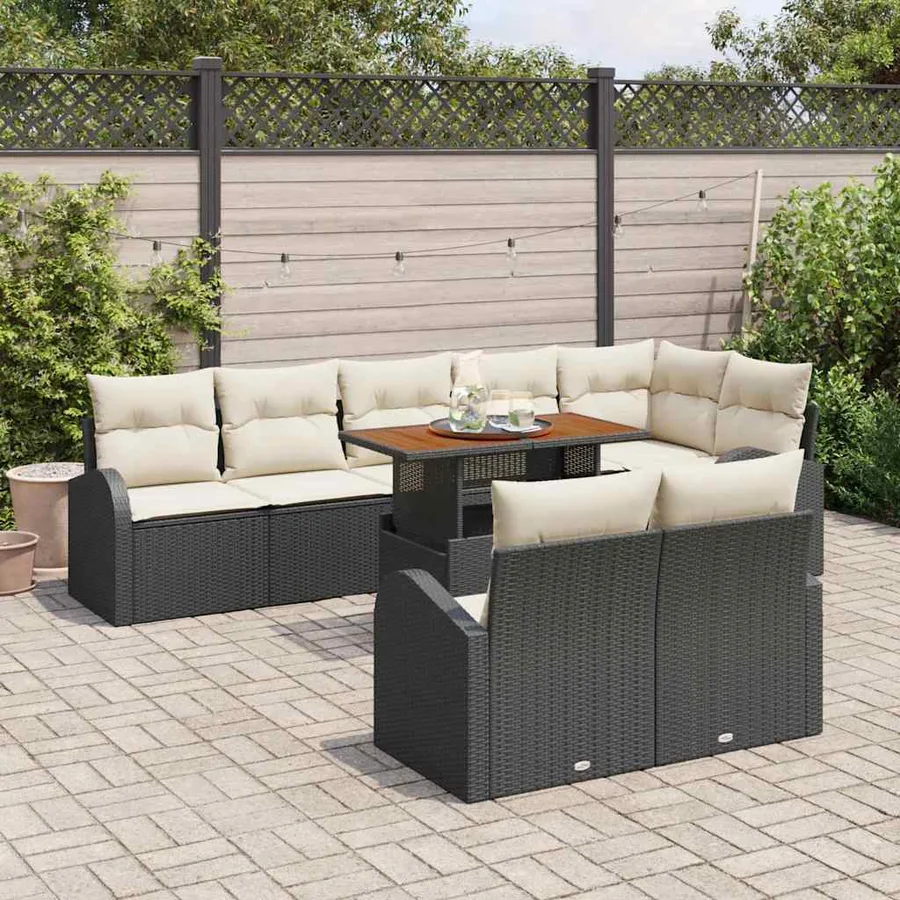 Ensemble de canapé de jardin 9 pcs Noir Poly rotin - 3