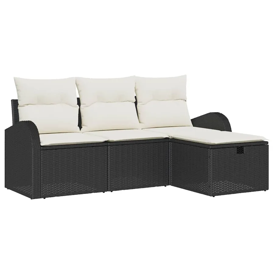 Ensemble de canapé de jardin avec coussin 4 pcs Noir Poly rotin - 2
