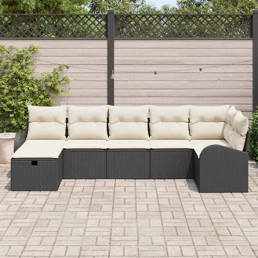 Ensemble de canapé de jardin avec coussin 7 pcs Noir polyrotin - 3
