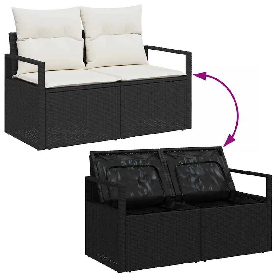 Ensemble de canapé de jardin avec coussin 7 pcs Noir polyrotin - 8