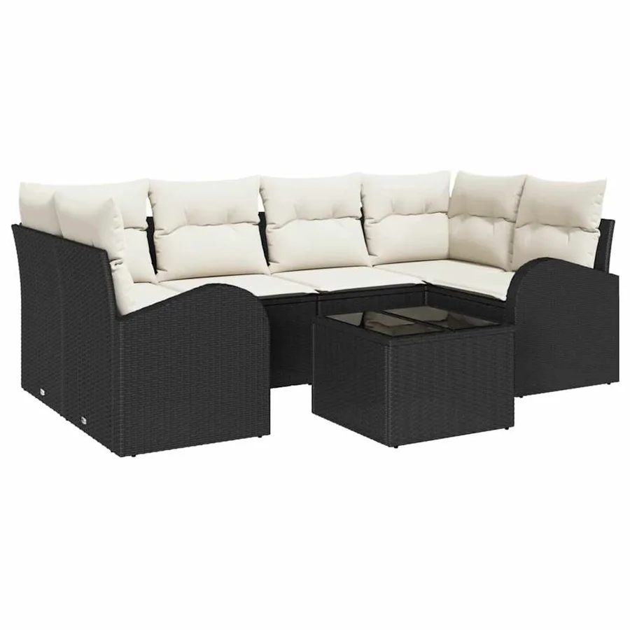 Ensemble de canapé de jardin 7 pcs Noir et Crème polyrotin - 2