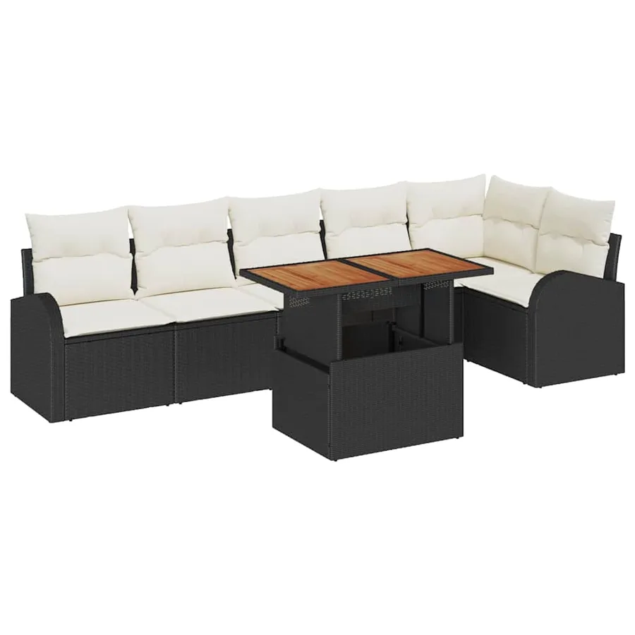 Ensemble de canapé de jardin 7 pcs Noir Poly rotin - 2