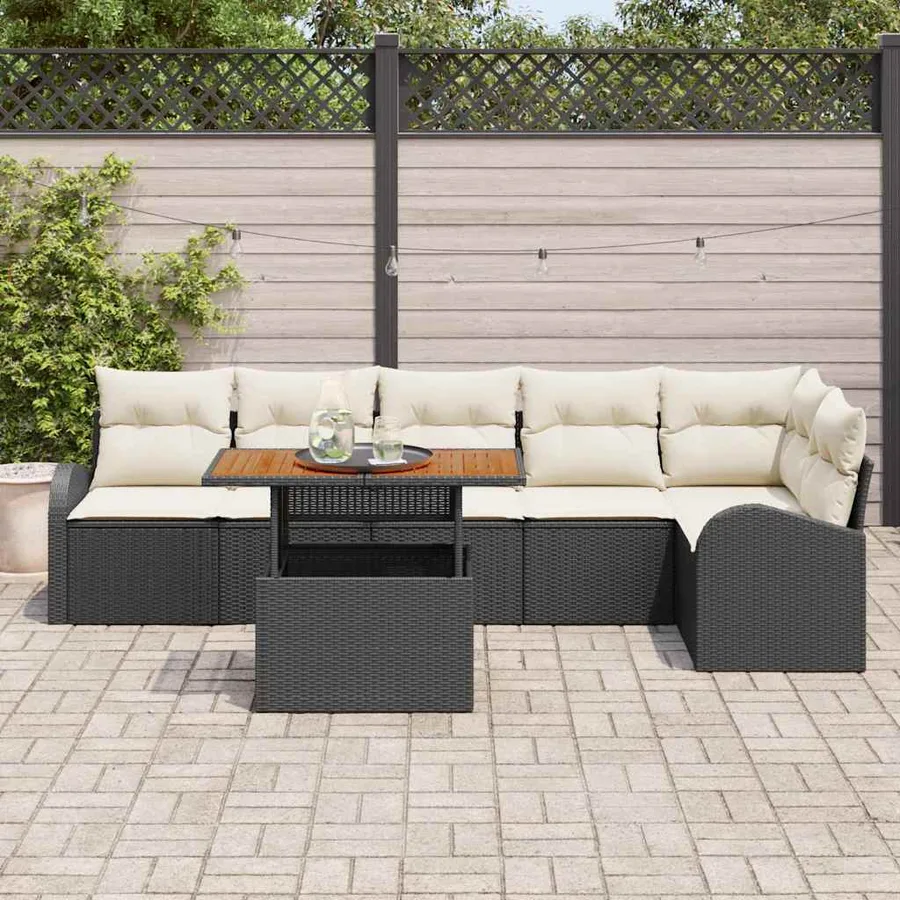 Ensemble de canapé de jardin 7 pcs Noir Poly rotin - 3