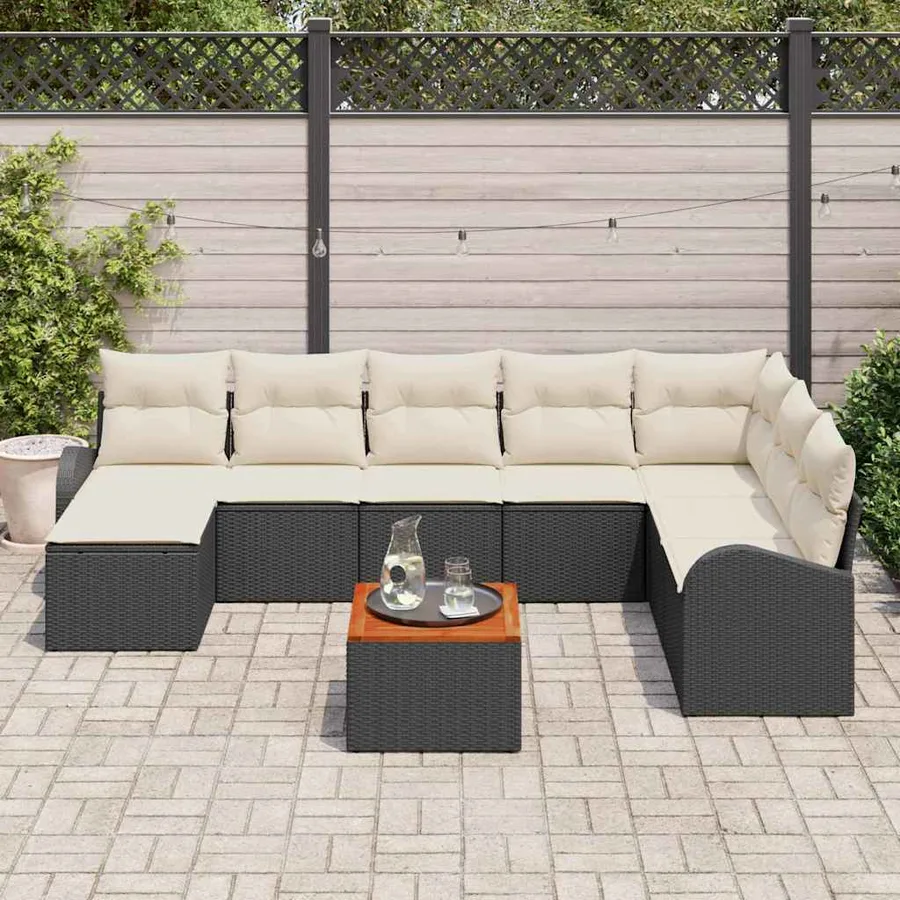 Ensemble de canapé de jardin 9 pcs Noir et Crème polyrotin - 3
