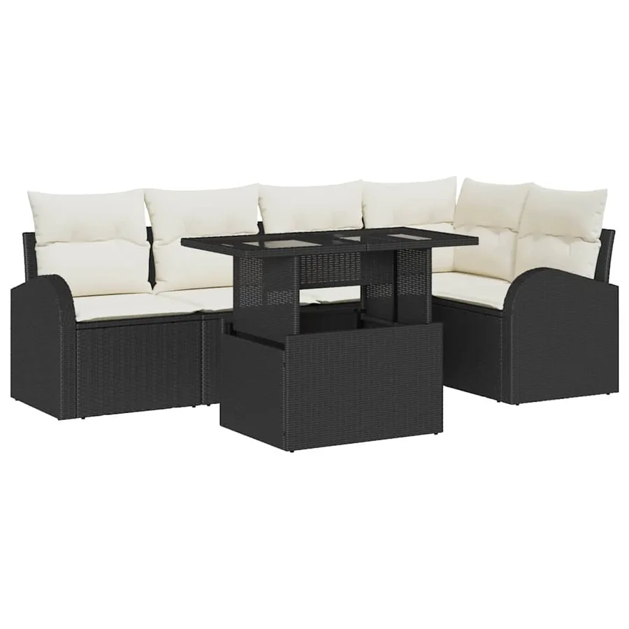 Ensemble de canapé de jardin avec coussin 6 pcs Noir Poly rotin - 2